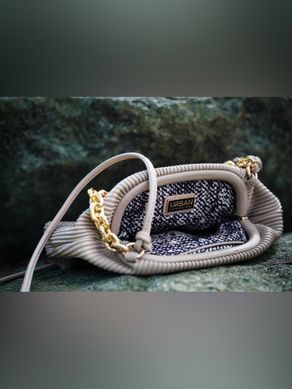 Urban Expressions Pleated Vegan Leather Crossbody Bag - Taupe/Oatmeal - Picture 3 of 7